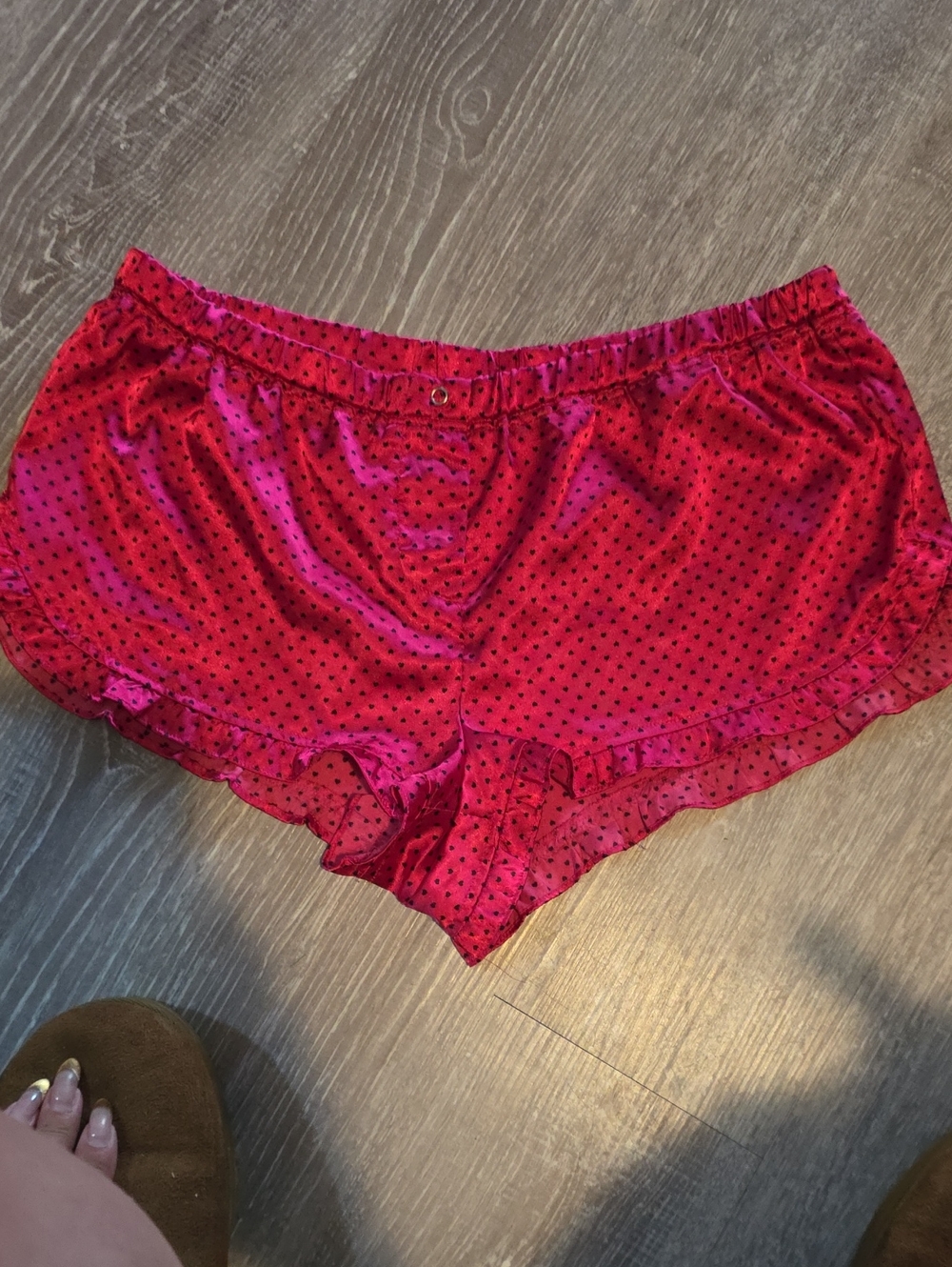 La SENZA Hot Pink Satin Polka Dot Ruffle Sleep Shorts